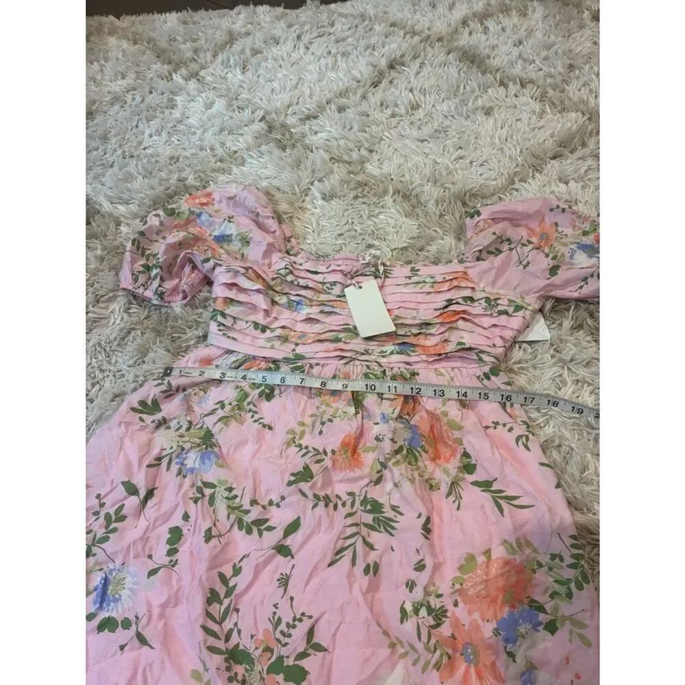 By The River Floral Pink Puff Midi Sleeve Dress - Picture 12 of 15
